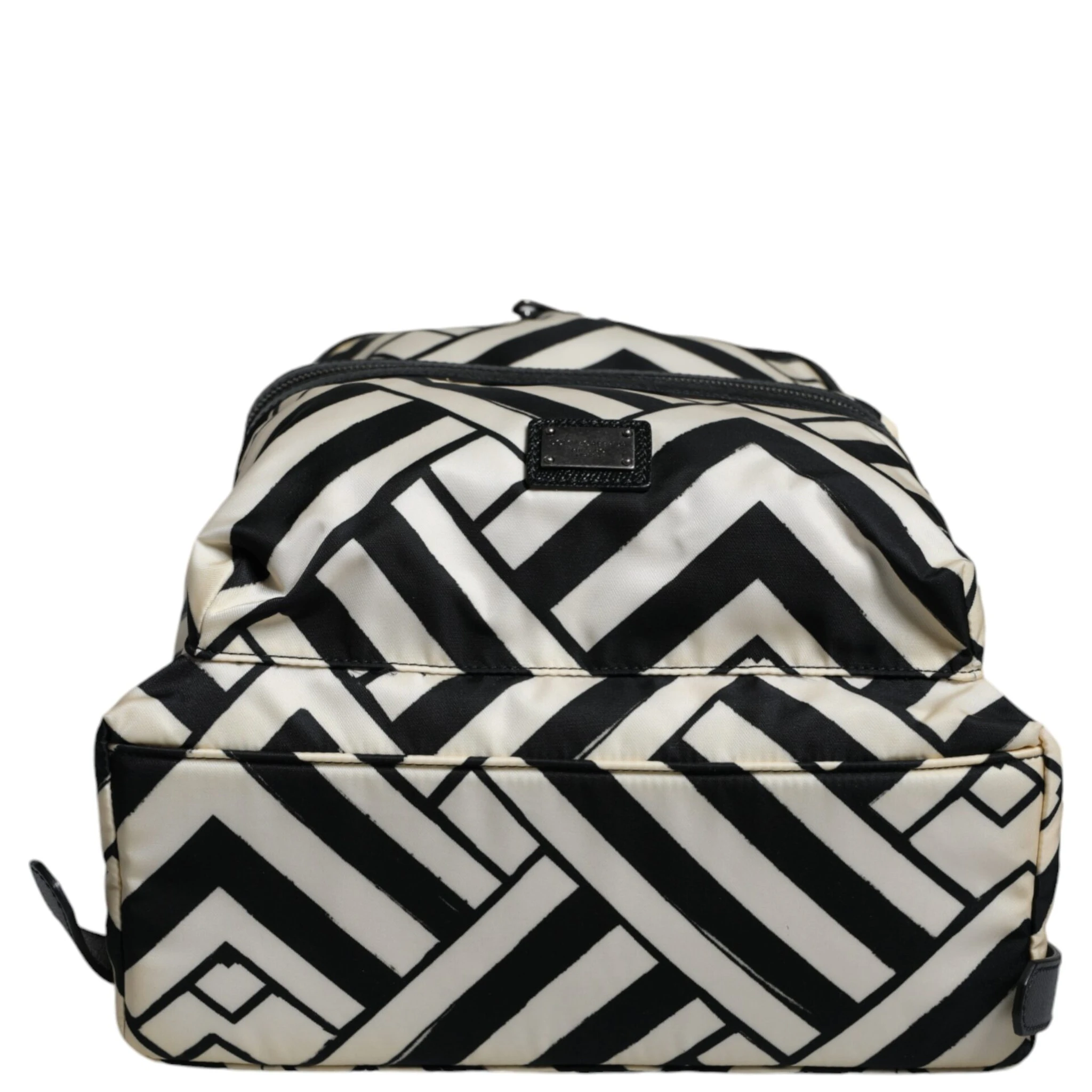Black White Nylon Leather Travel Back Pack Bag