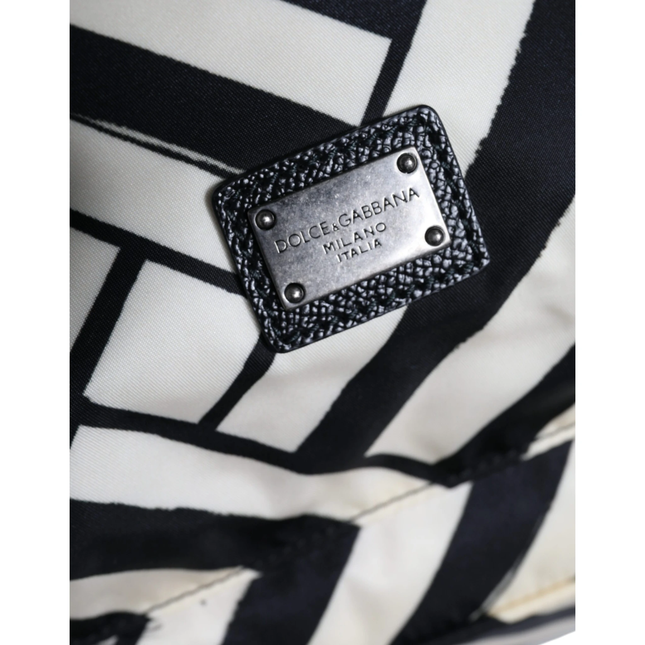 Black White Nylon Leather Travel Back Pack Bag