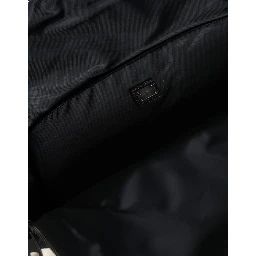 Black White Nylon Leather Travel Back Pack Bag