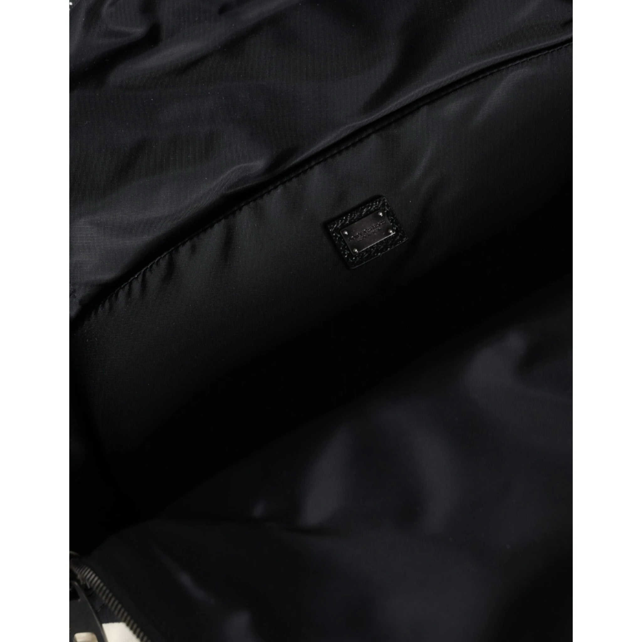 Black White Nylon Leather Travel Back Pack Bag