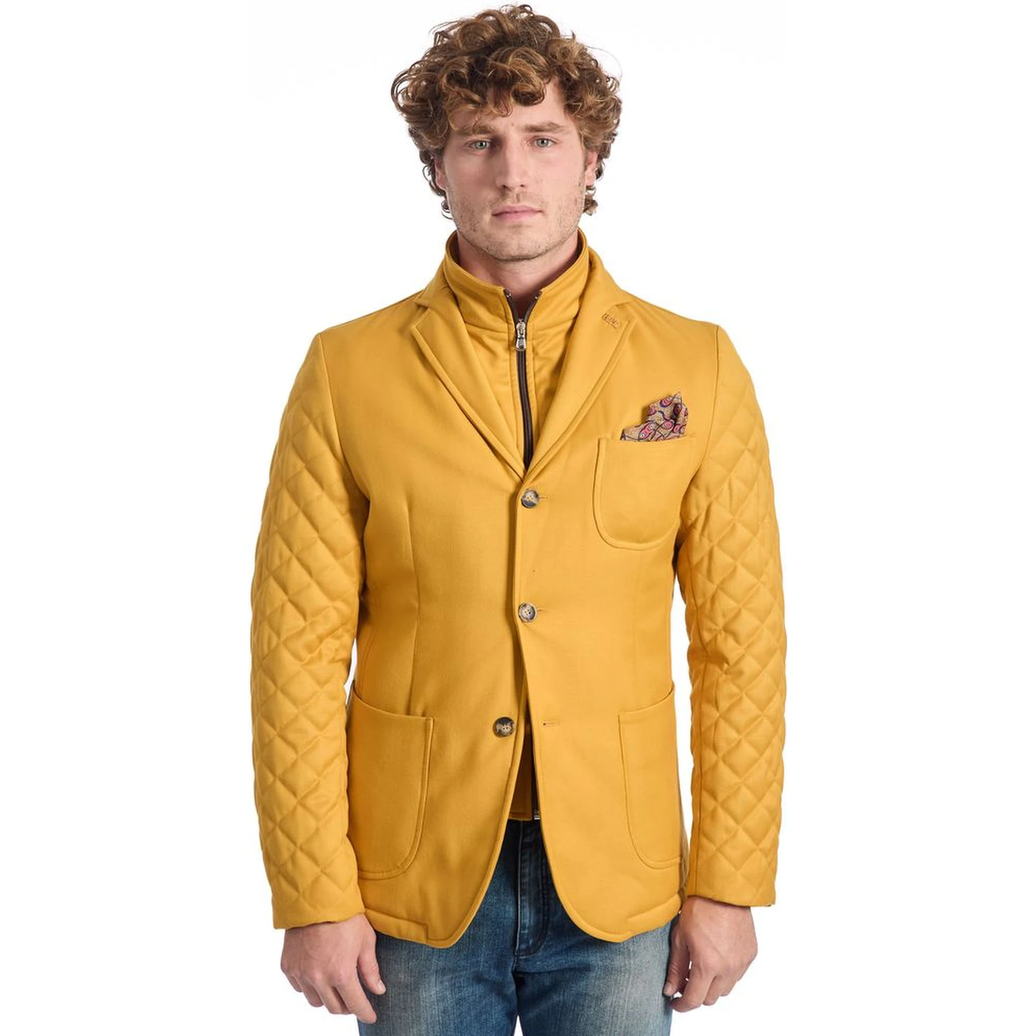 Yellow Viscose Jackets & Coat