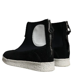 Black White Neoprene Takeshi Mid Calf Boots Shoes