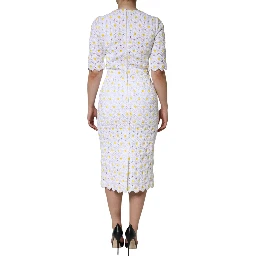 White Daisy Macrame Lace Sheath Midi Dress