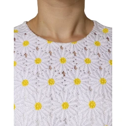 White Daisy Macrame Lace Sheath Midi Dress