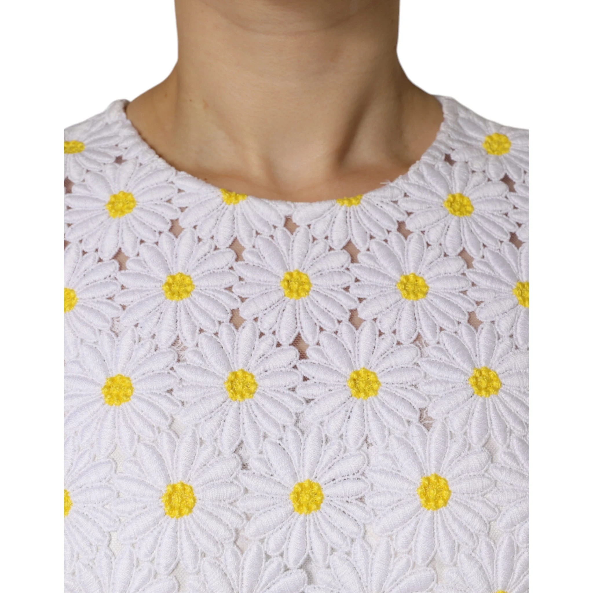 White Daisy Macrame Lace Sheath Midi Dress
