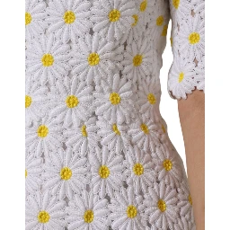 White Daisy Macrame Lace Sheath Midi Dress