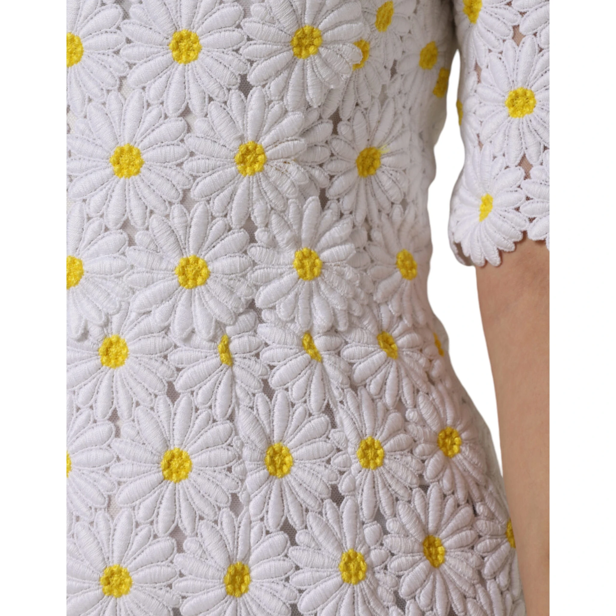 White Daisy Macrame Lace Sheath Midi Dress