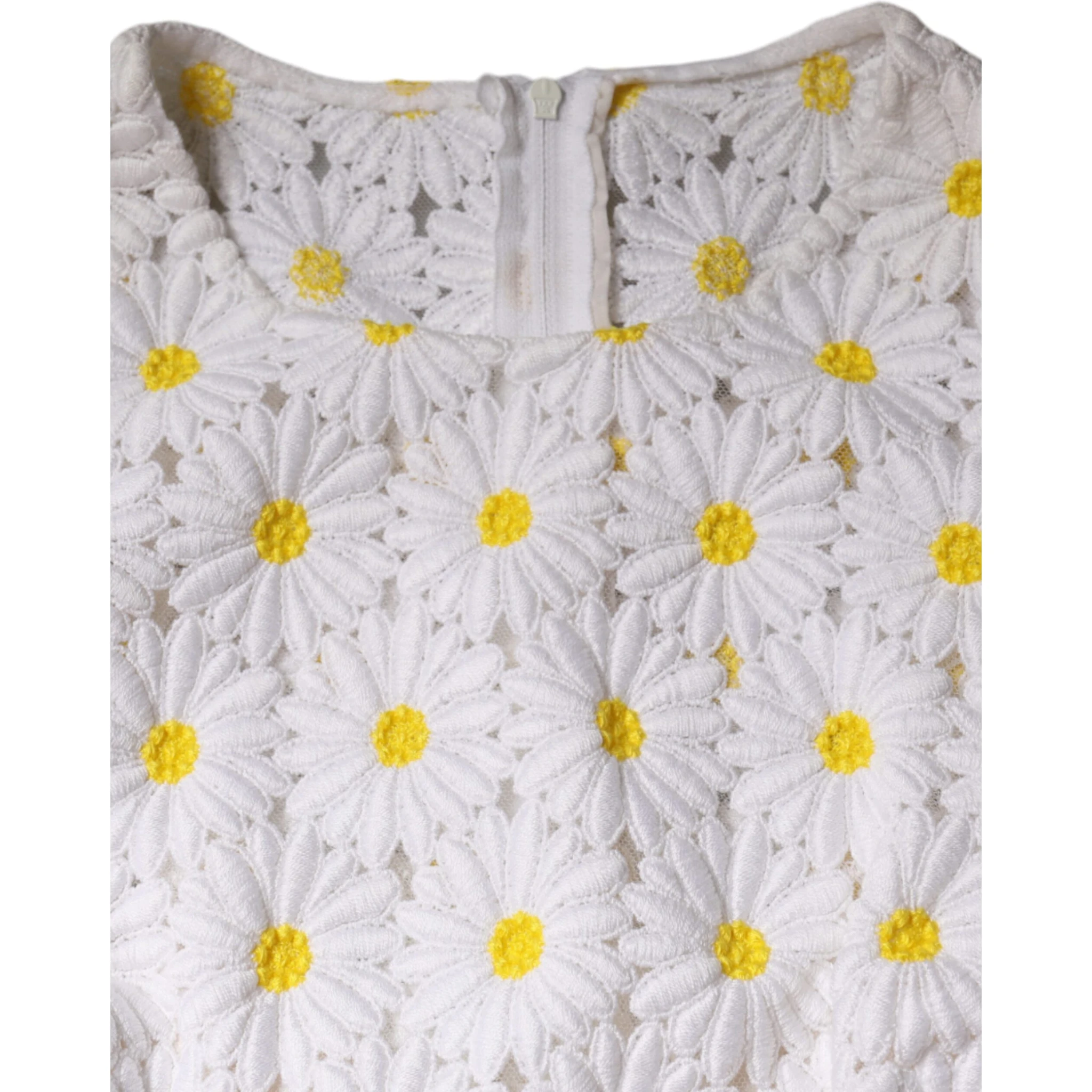 White Daisy Macrame Lace Sheath Midi Dress