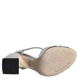 Silver Leather T-strap Heels Sandals Shoes