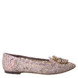Pink Lace Crystal Ballet Flats Loafers Shoes