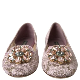 Pink Lace Crystal Ballet Flats Loafers Shoes
