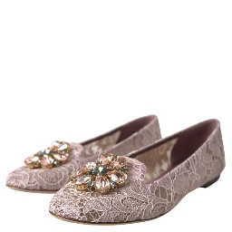 Pink Lace Crystal Ballet Flats Loafers Shoes