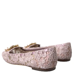 Pink Lace Crystal Ballet Flats Loafers Shoes
