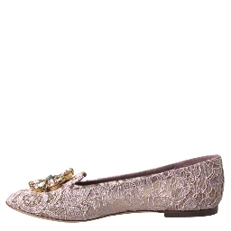 Pink Lace Crystal Ballet Flats Loafers Shoes