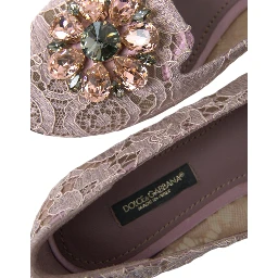 Pink Lace Crystal Ballet Flats Loafers Shoes