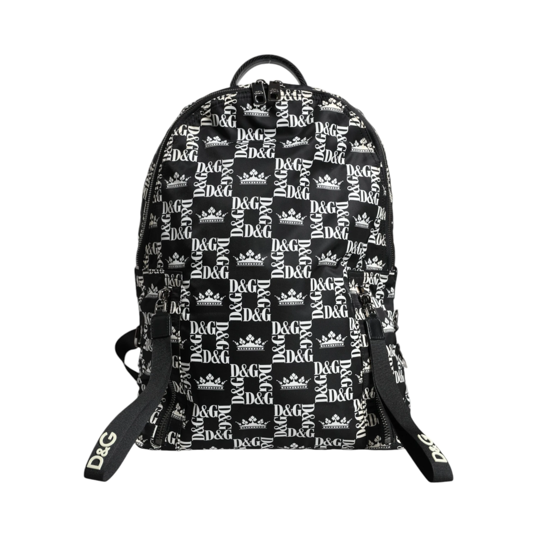 Black White DG Crown Logo Nylon Backpack Bag