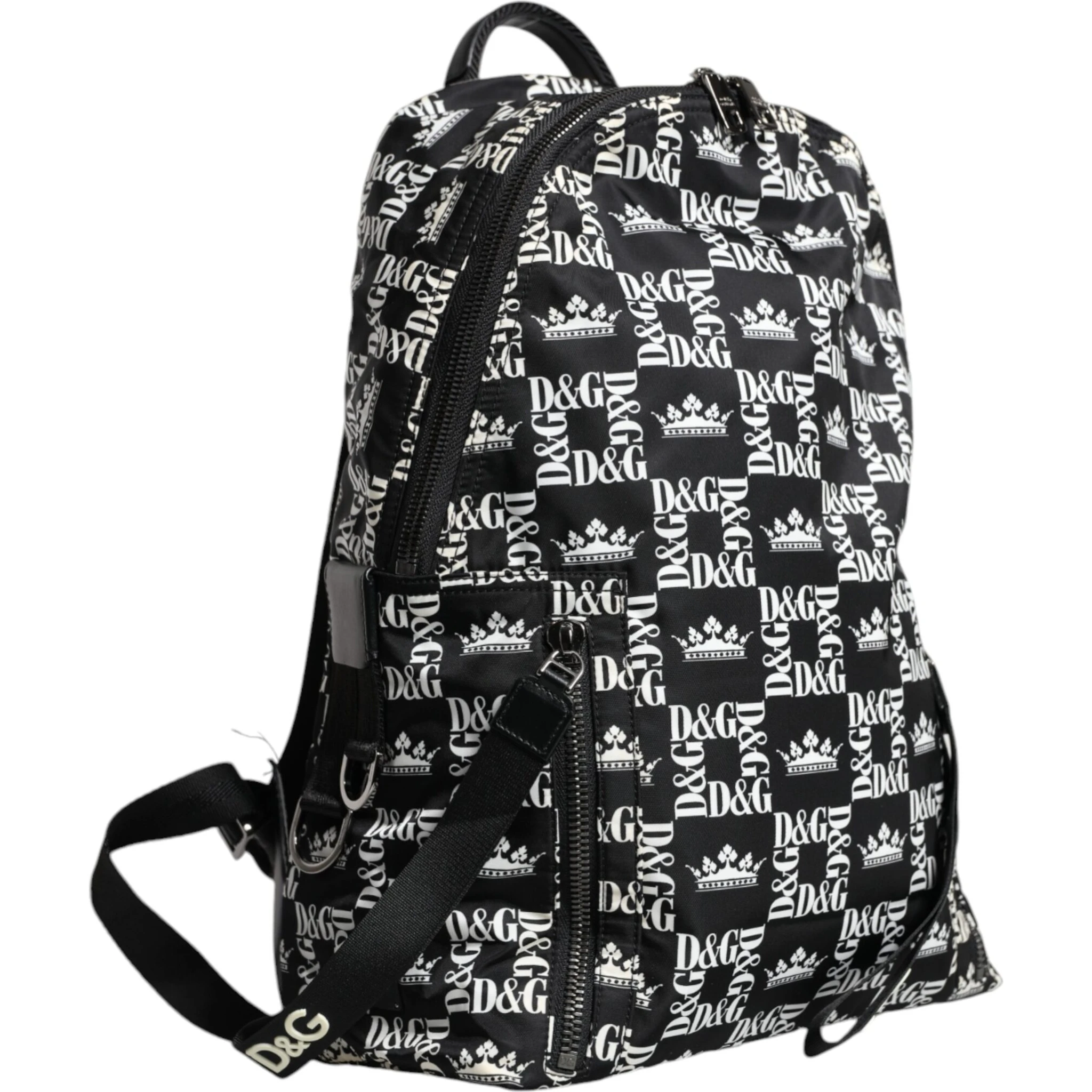 Black White DG Crown Logo Nylon Backpack Bag