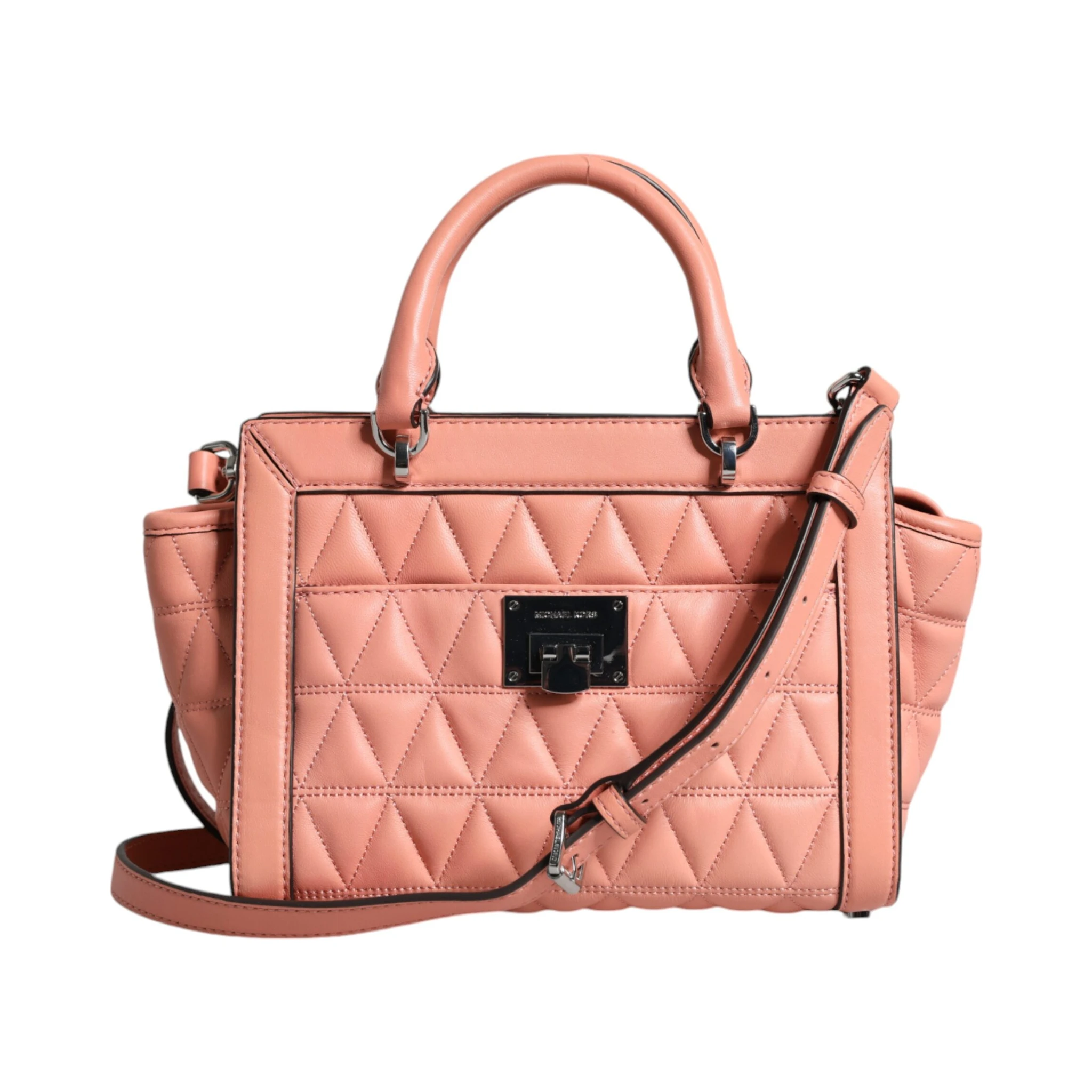 Peach Quilted Leather Logo Crossbody VIVIANNE Messenger Bag