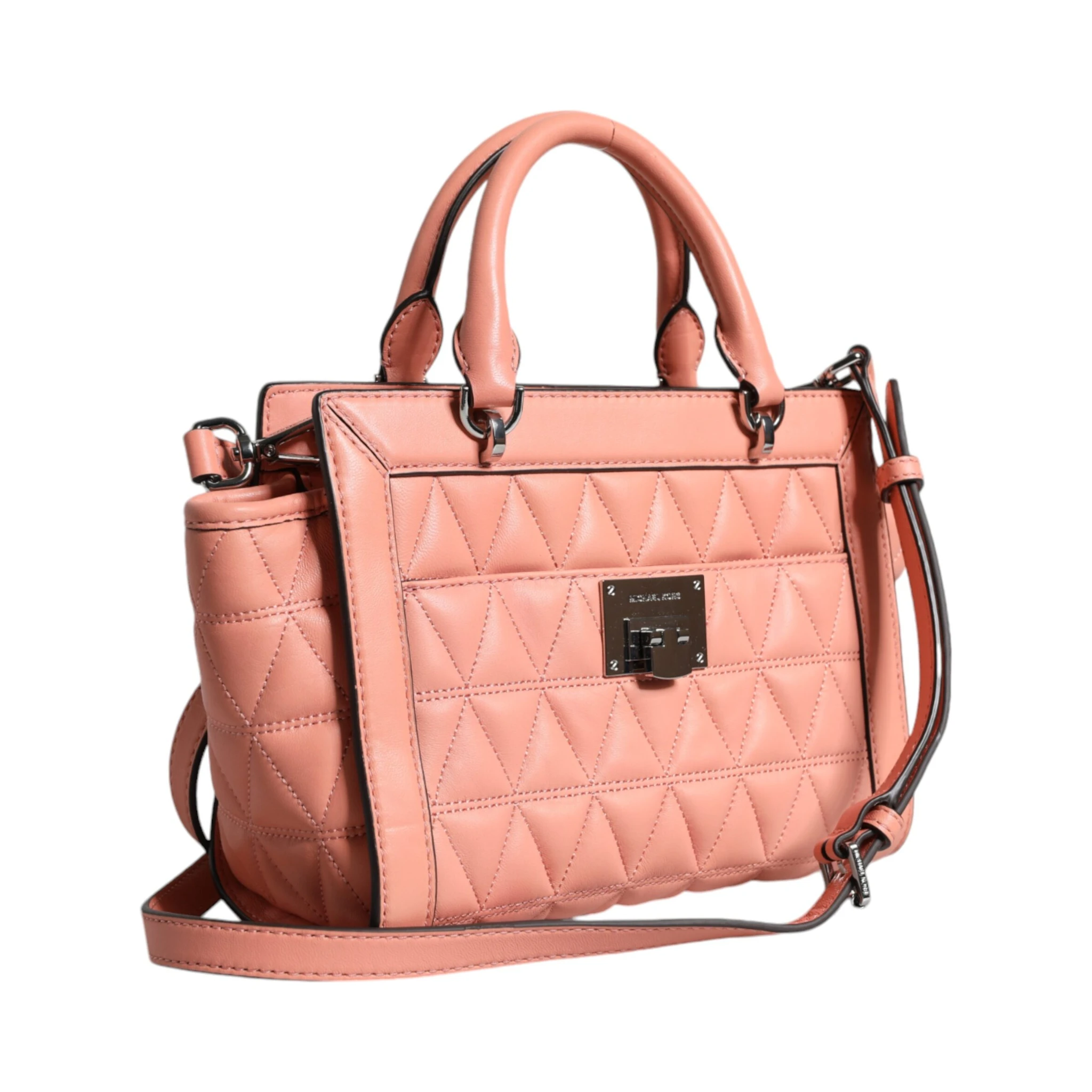 Peach Quilted Leather Logo Crossbody VIVIANNE Messenger Bag
