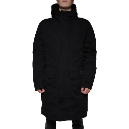 Black Hooded Parka Cotton Trench Coat Jacket
