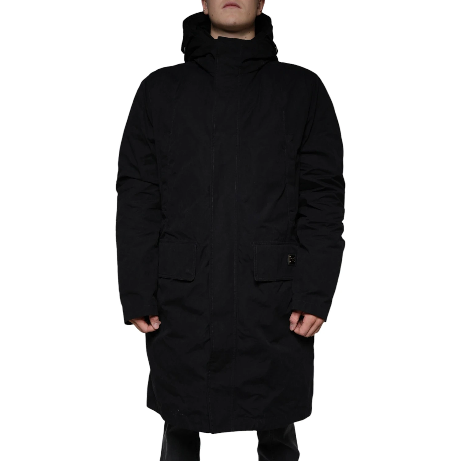 Black Hooded Parka Cotton Trench Coat Jacket