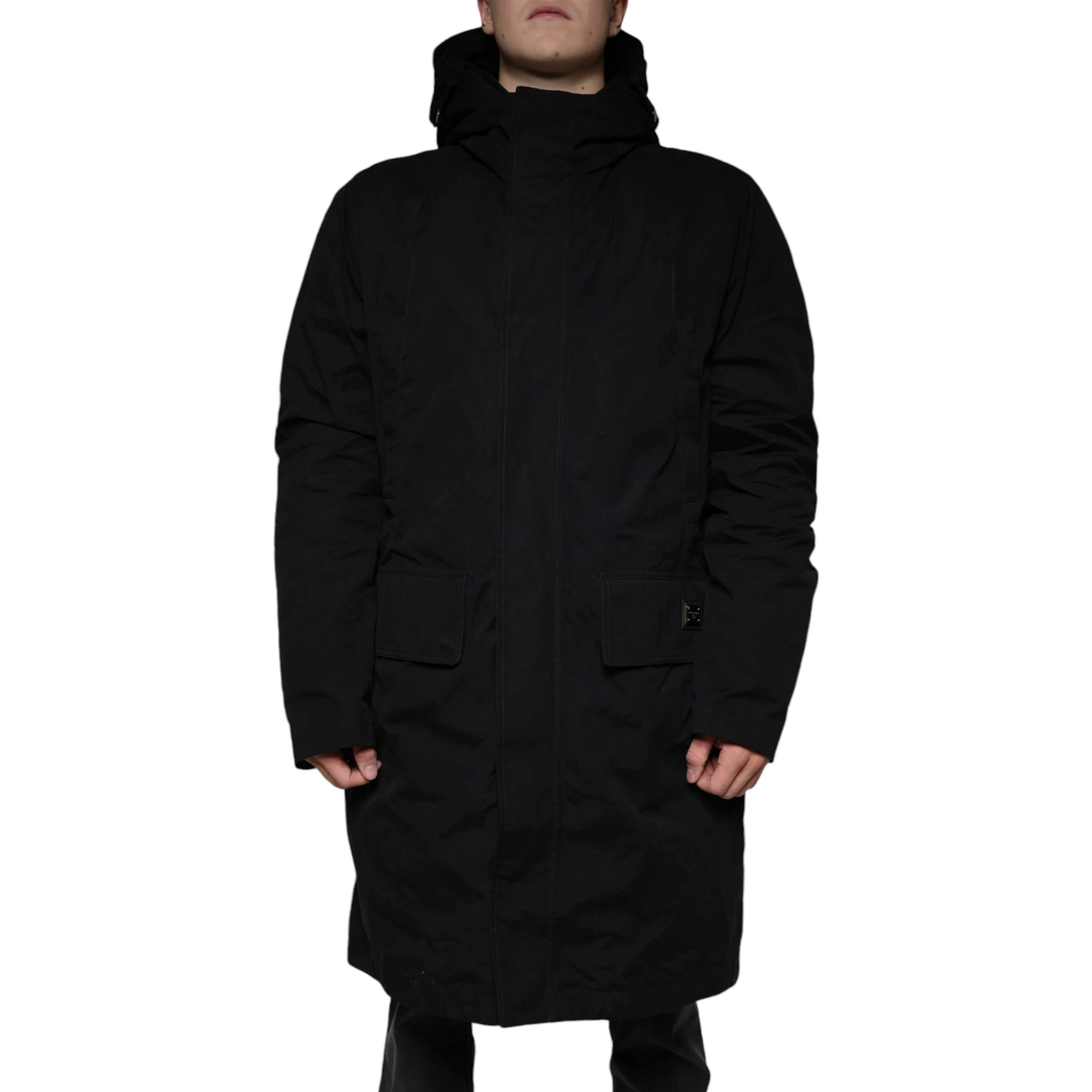 Black Hooded Parka Cotton Trench Coat Jacket