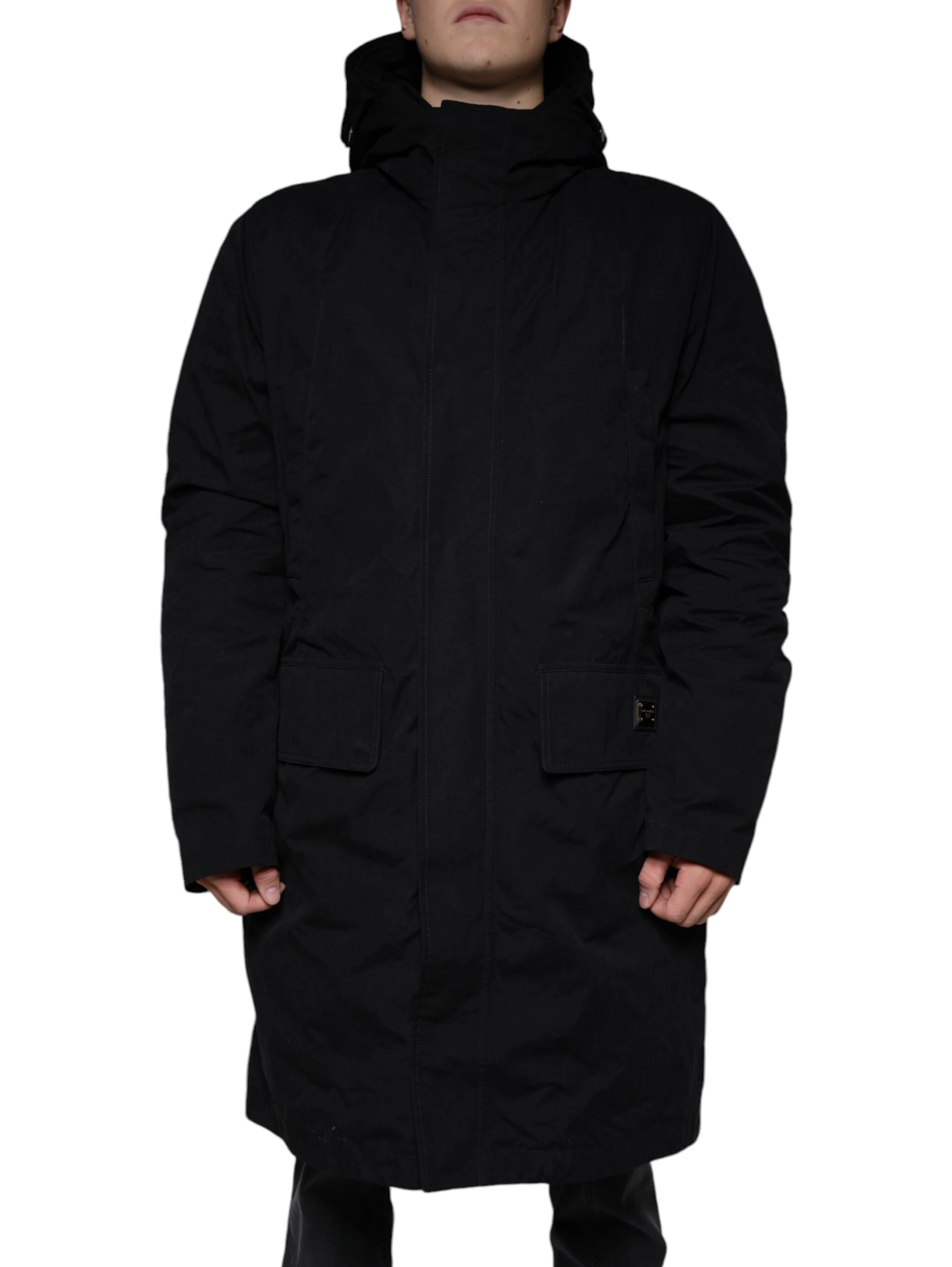 Black Hooded Parka Cotton Trench Coat Jacket