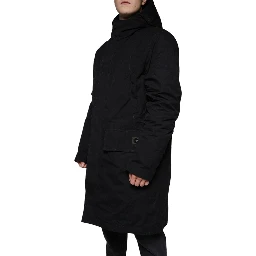 Black Hooded Parka Cotton Trench Coat Jacket