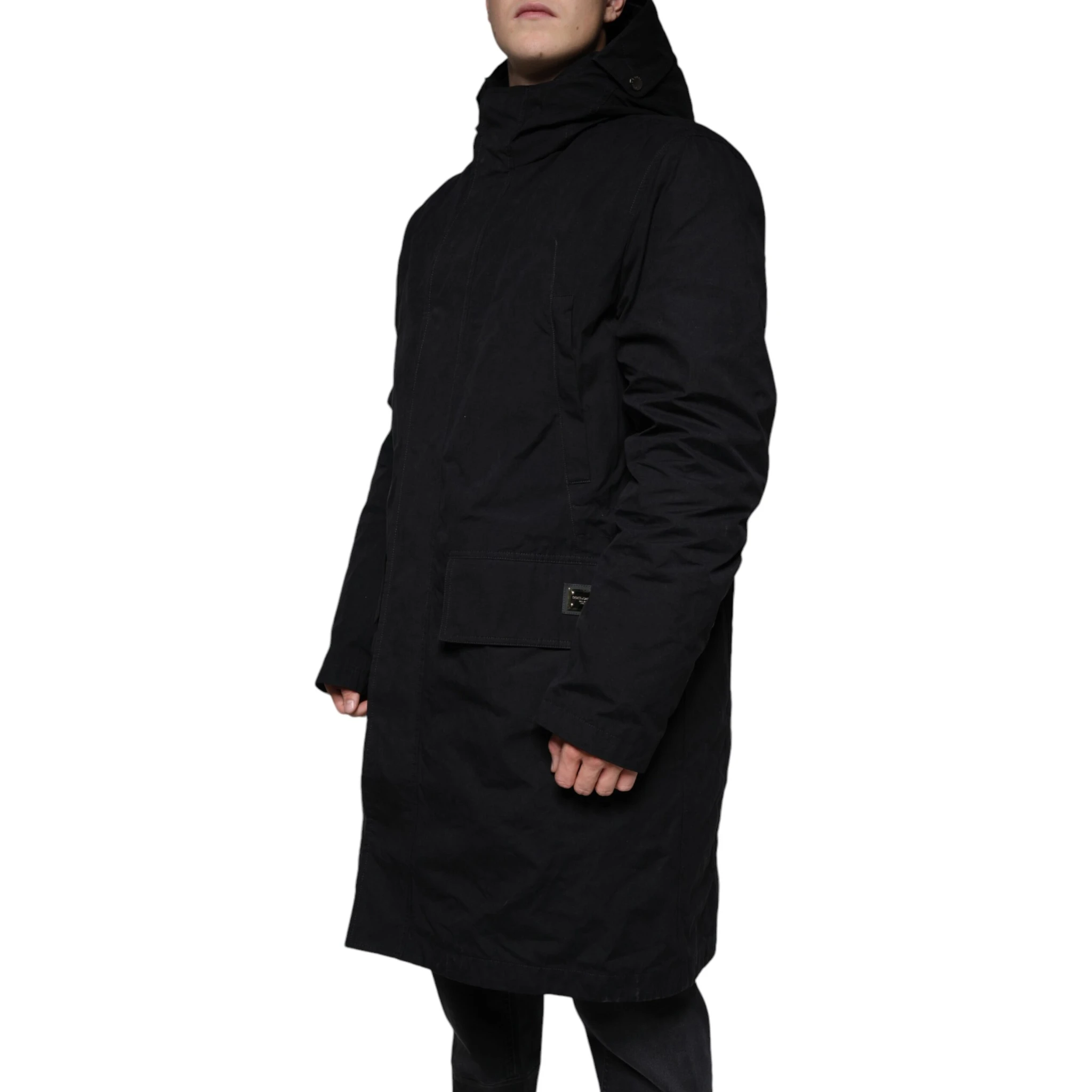 Black Hooded Parka Cotton Trench Coat Jacket