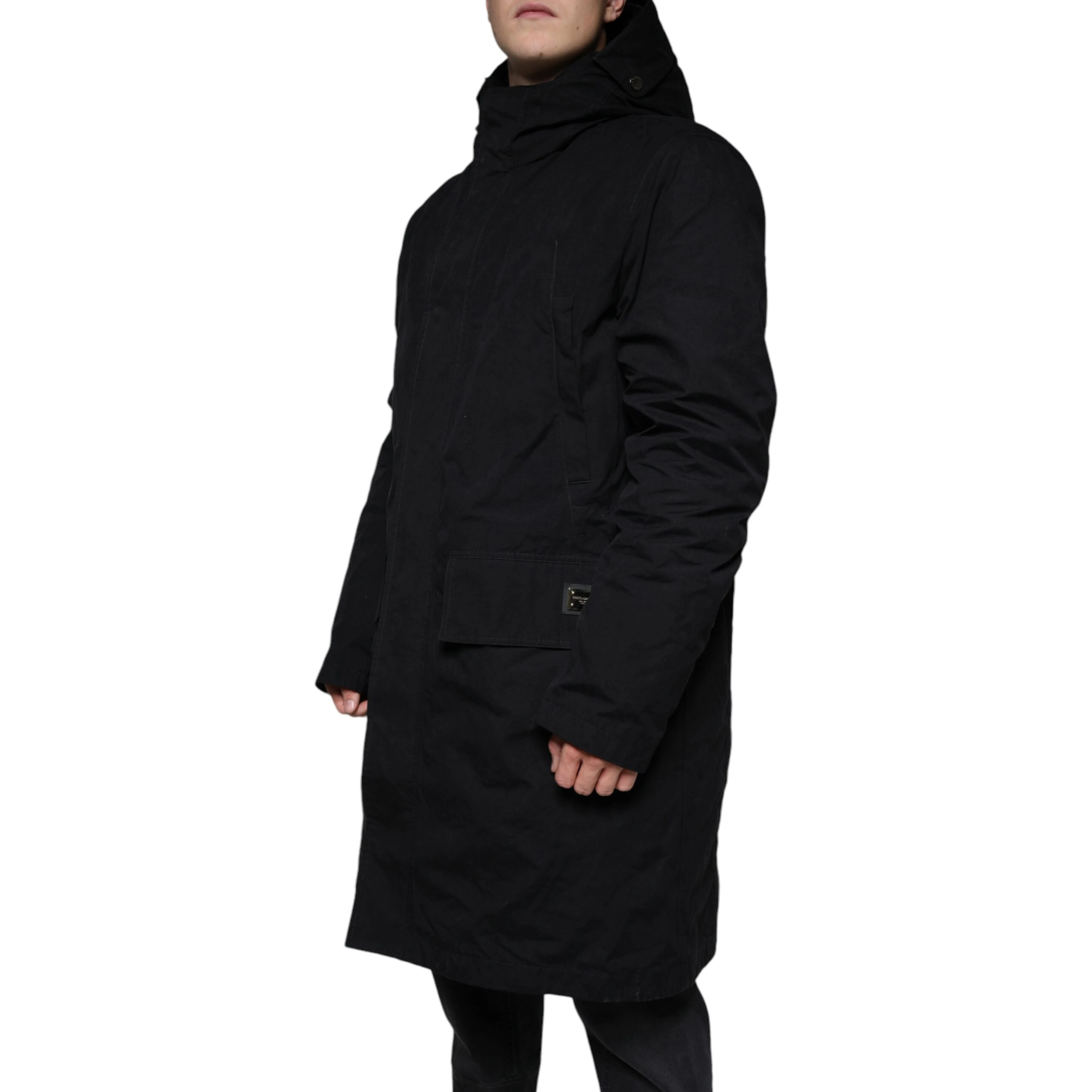 Black Hooded Parka Cotton Trench Coat Jacket