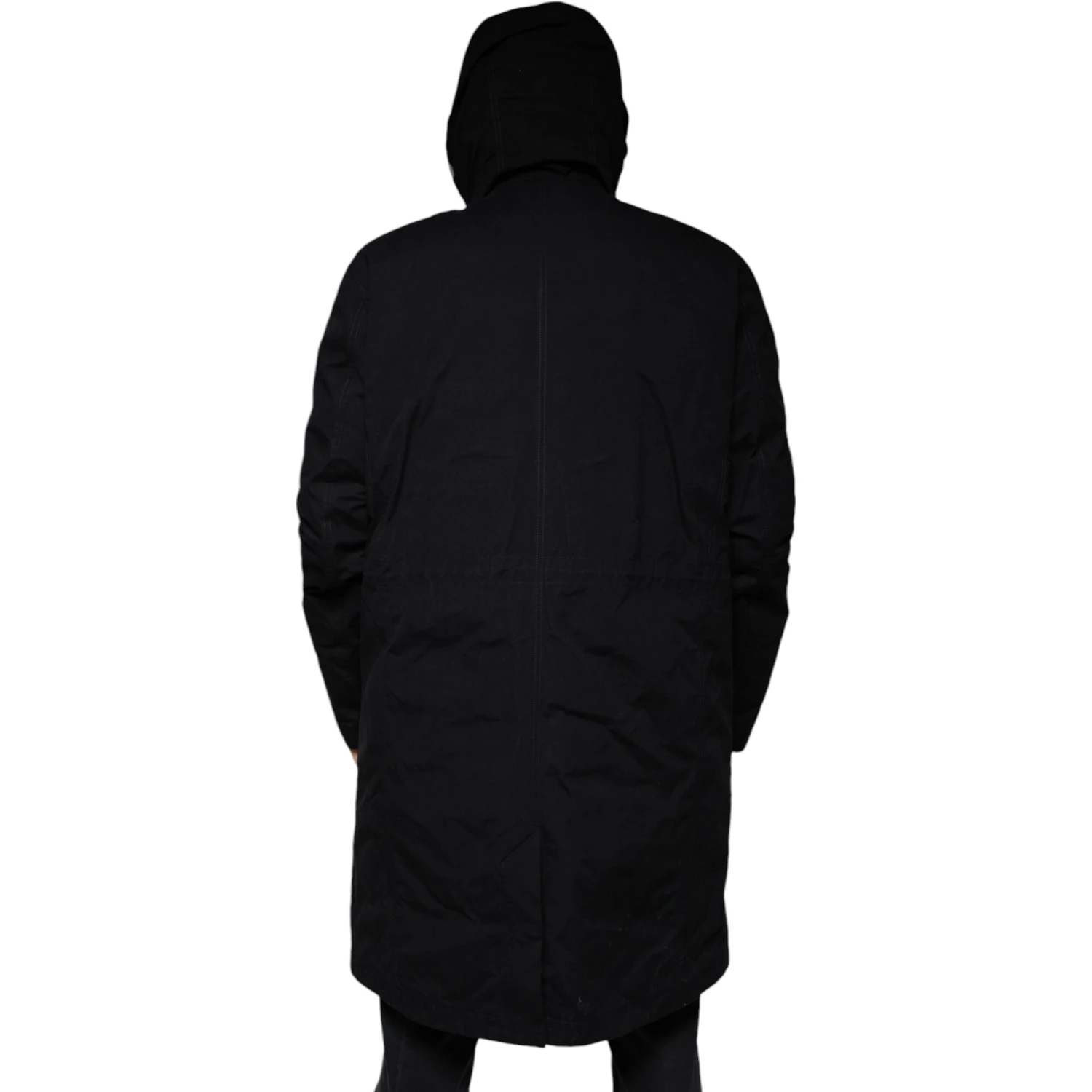 Black Hooded Parka Cotton Trench Coat Jacket