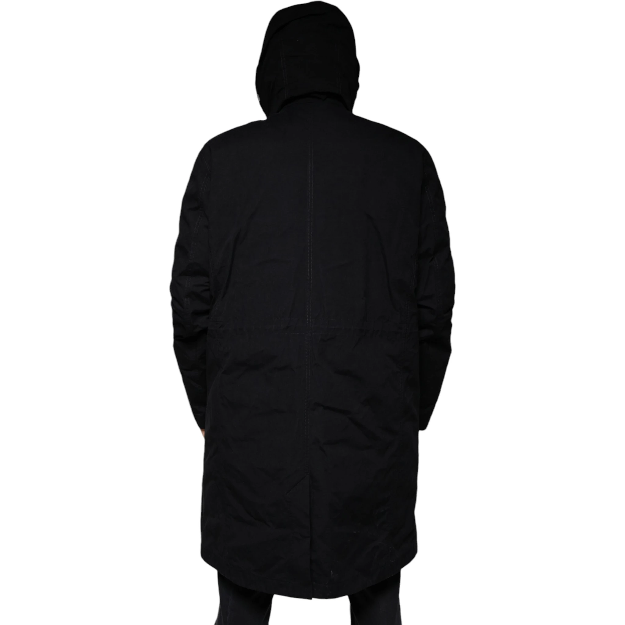 Black Hooded Parka Cotton Trench Coat Jacket