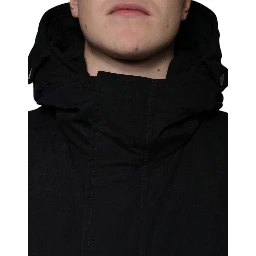 Black Hooded Parka Cotton Trench Coat Jacket