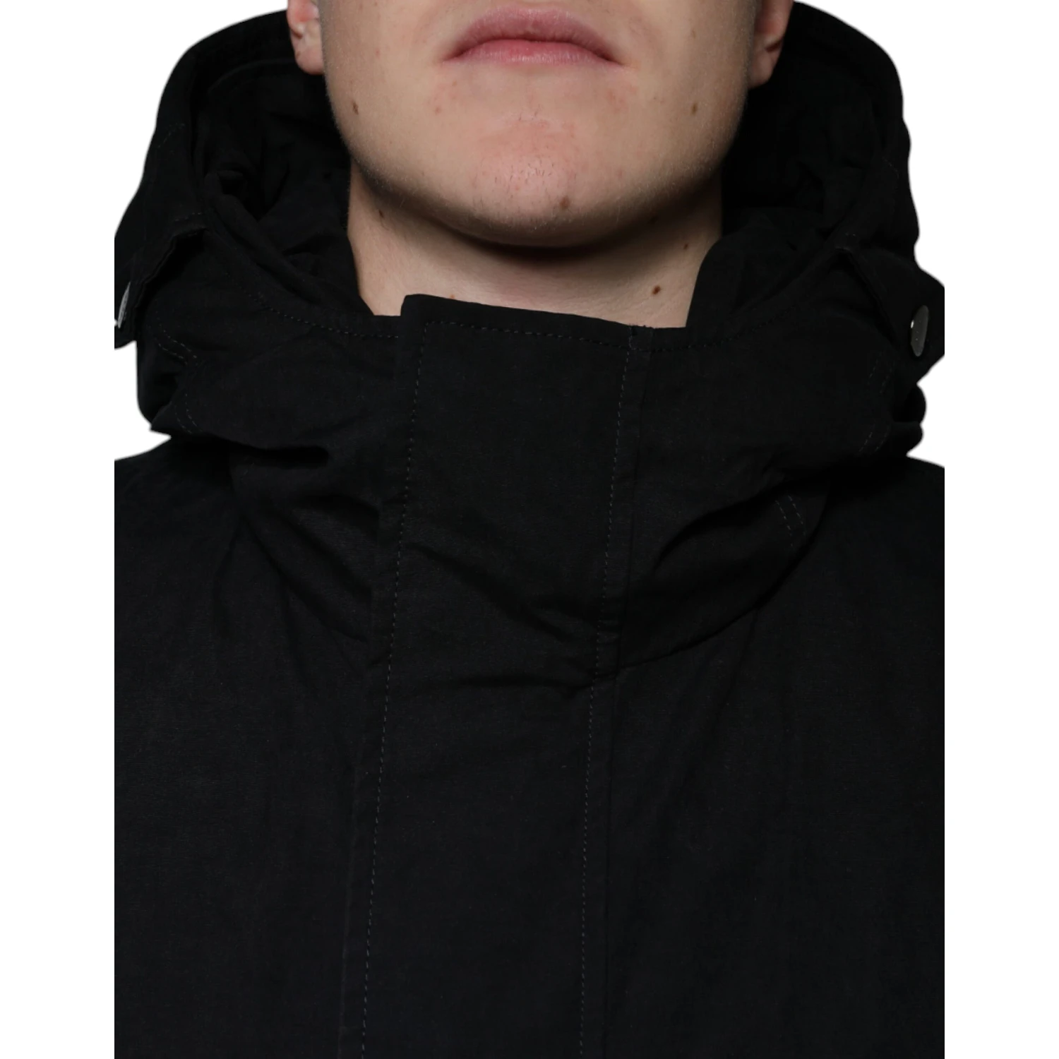 Black Hooded Parka Cotton Trench Coat Jacket