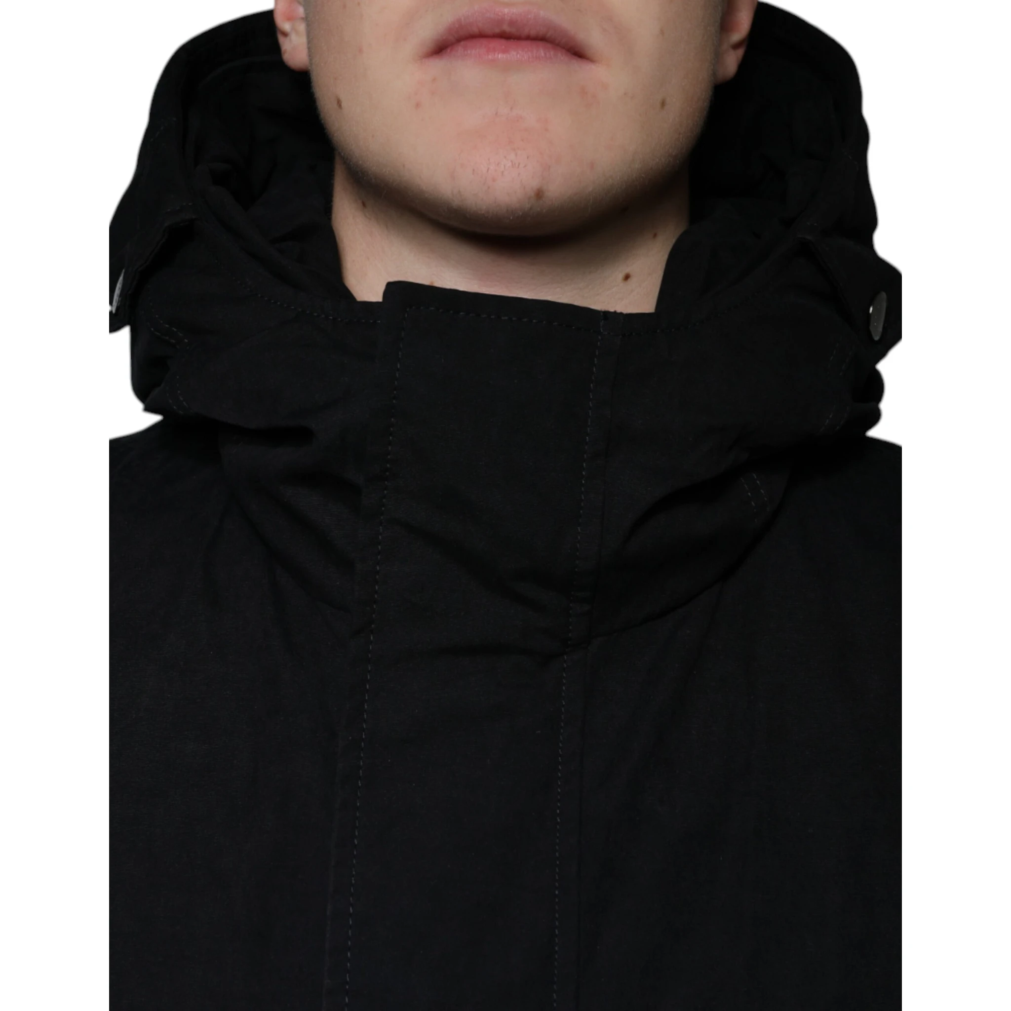 Black Hooded Parka Cotton Trench Coat Jacket