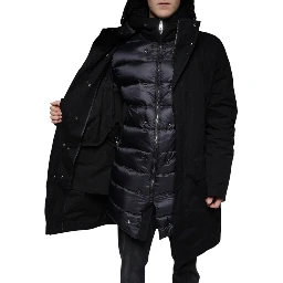 Black Hooded Parka Cotton Trench Coat Jacket