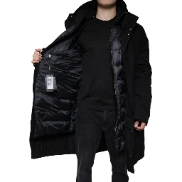 Black Hooded Parka Cotton Trench Coat Jacket
