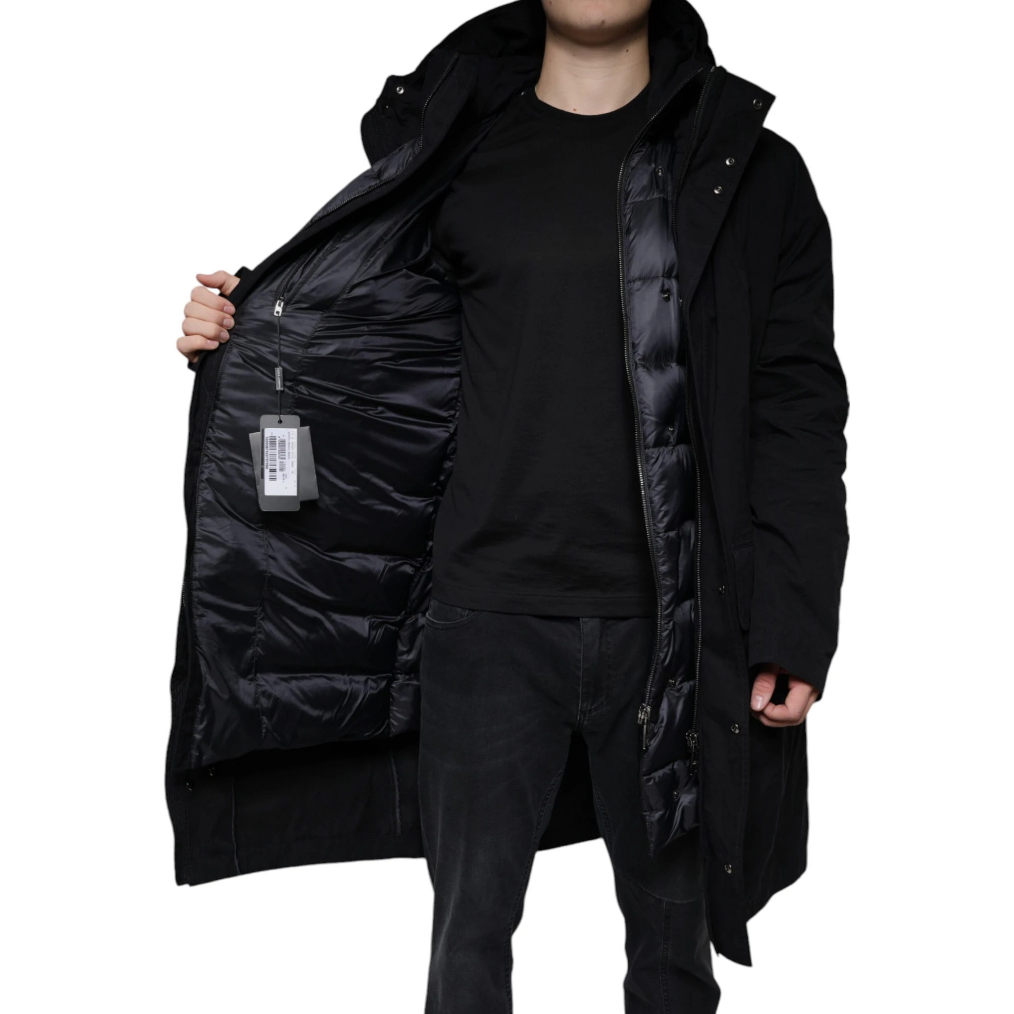 Black Hooded Parka Cotton Trench Coat Jacket