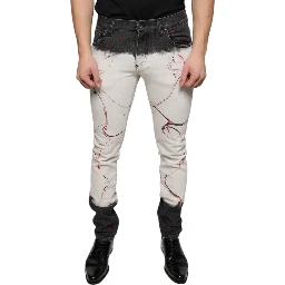 Black White Printed Skinny Men Denim Jeans