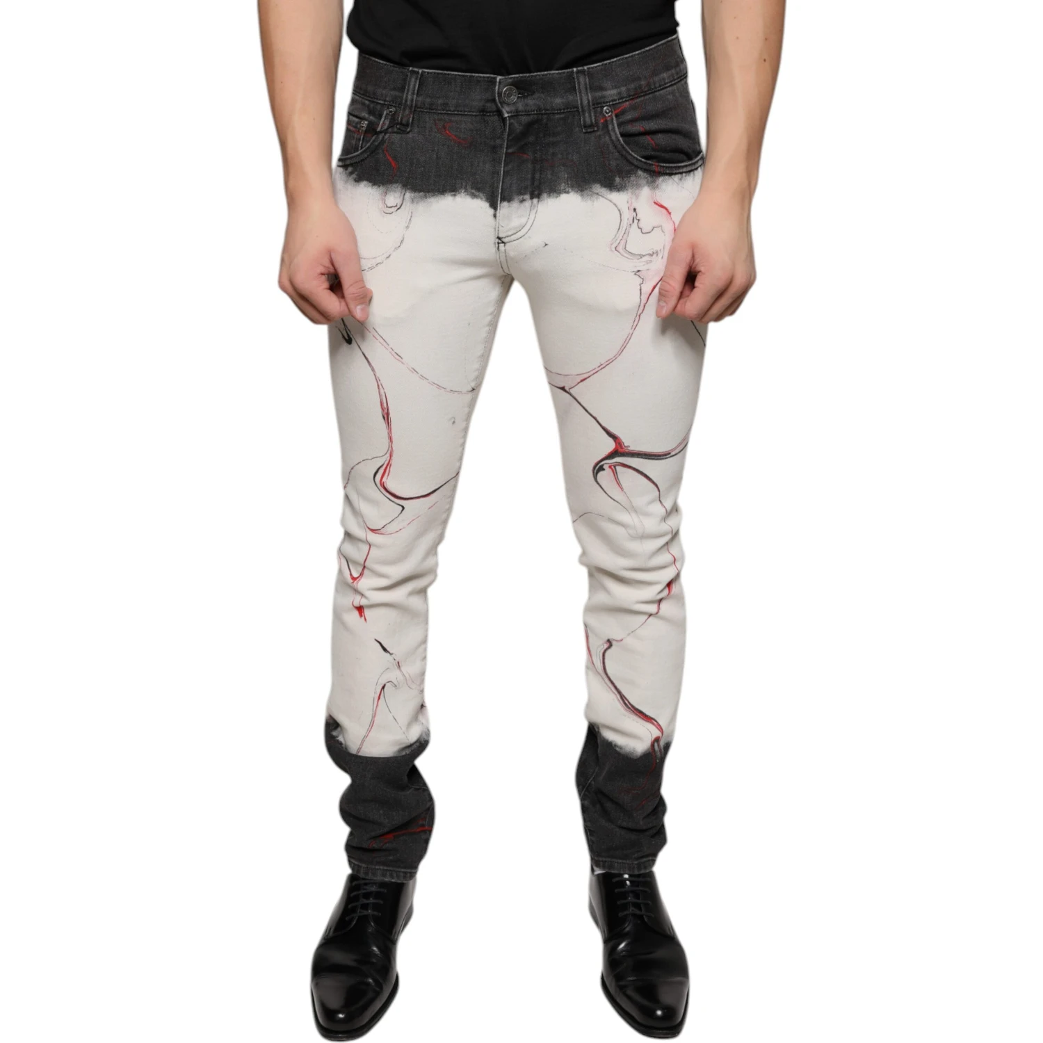 Black White Printed Skinny Men Denim Jeans