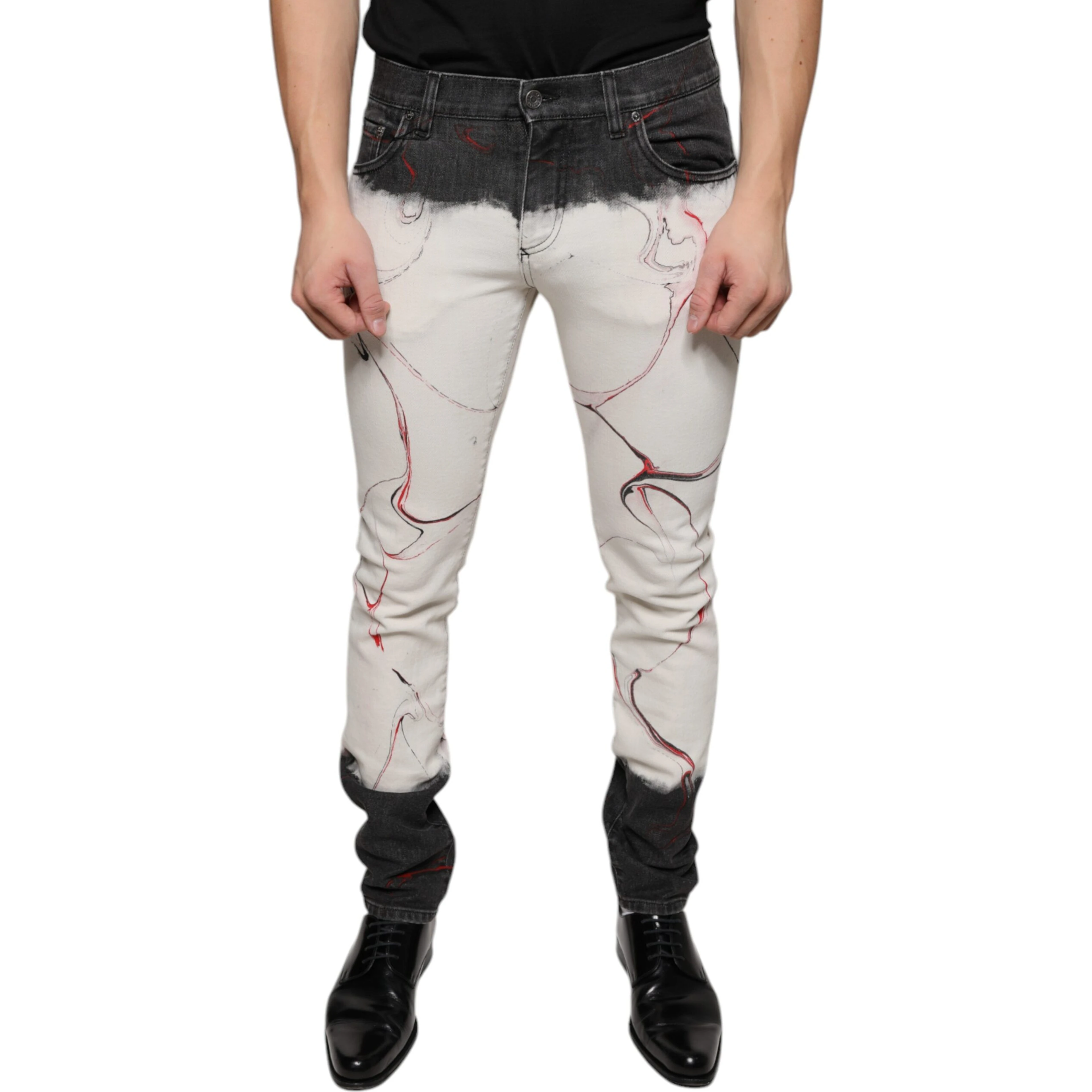 Black White Printed Skinny Men Denim Jeans