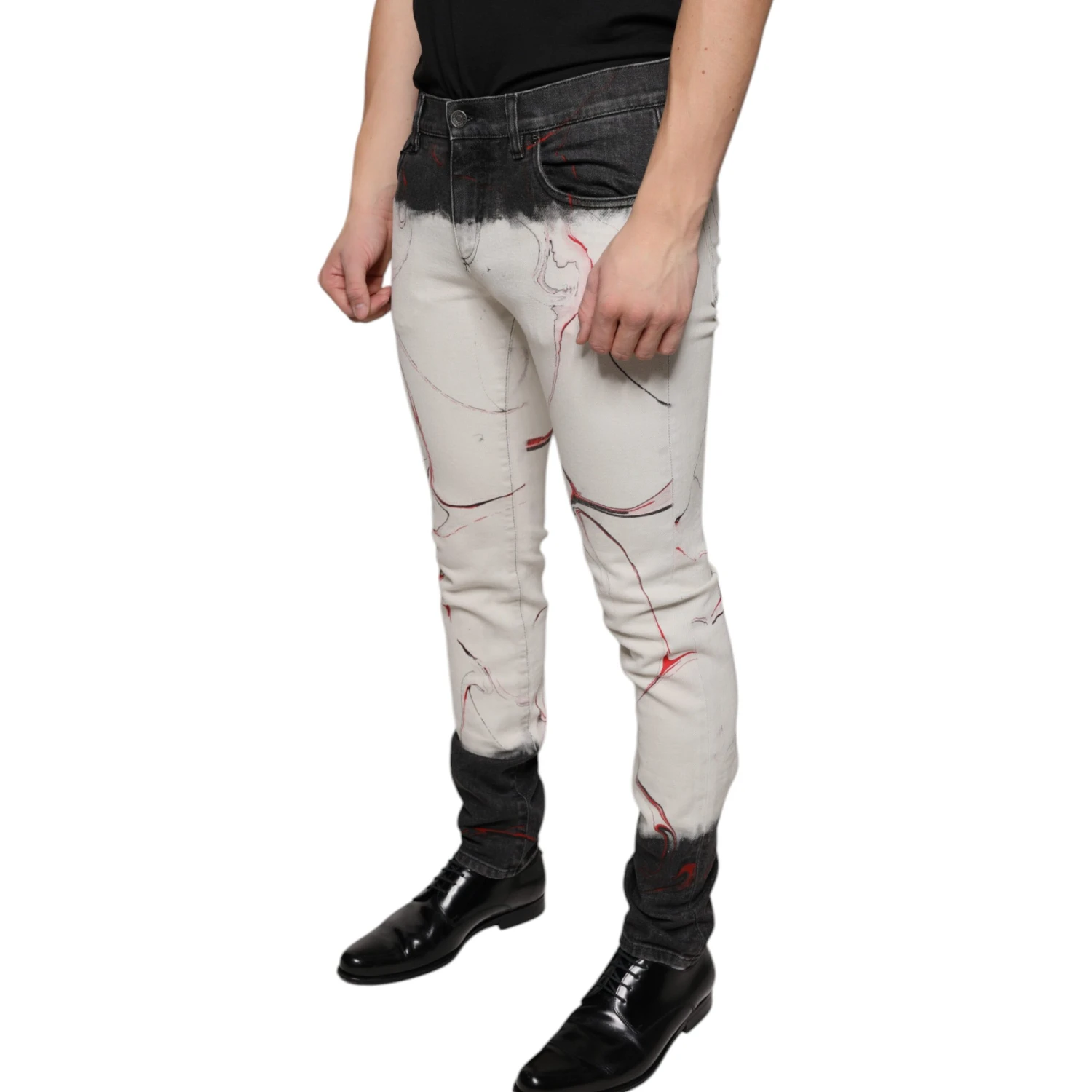 Black White Printed Skinny Men Denim Jeans