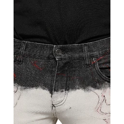 Black White Printed Skinny Men Denim Jeans