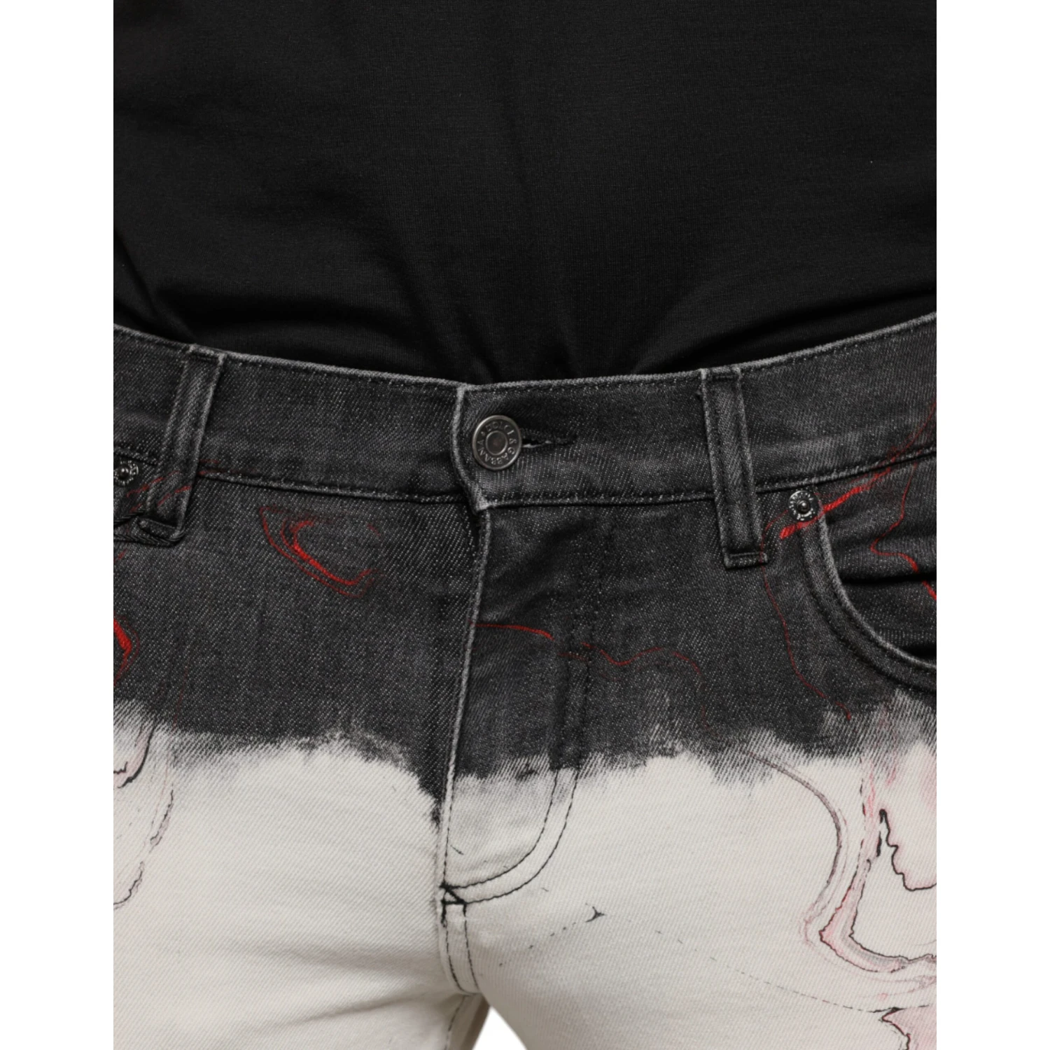 Black White Printed Skinny Men Denim Jeans