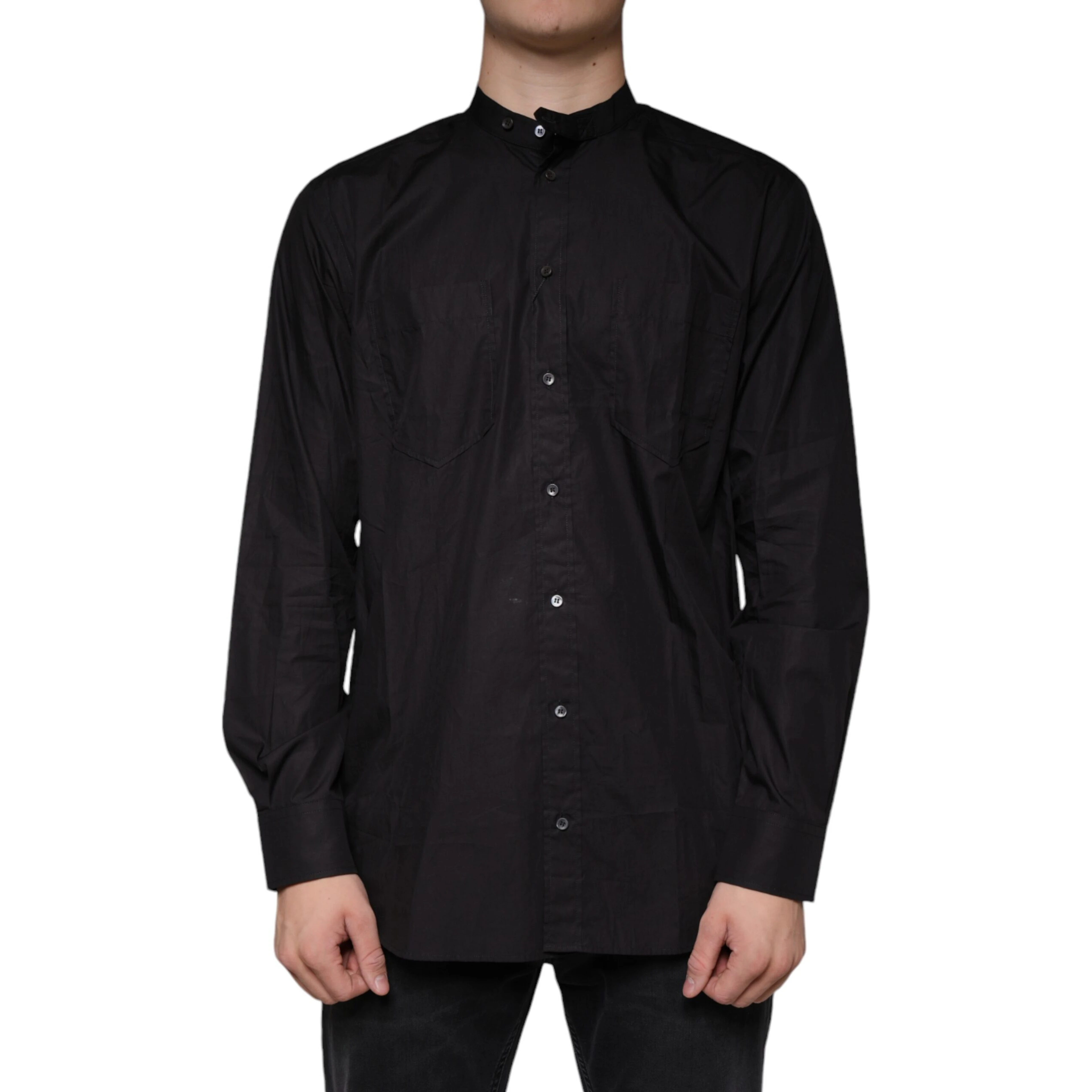 Black Cotton Button Down Men Casual Shirt