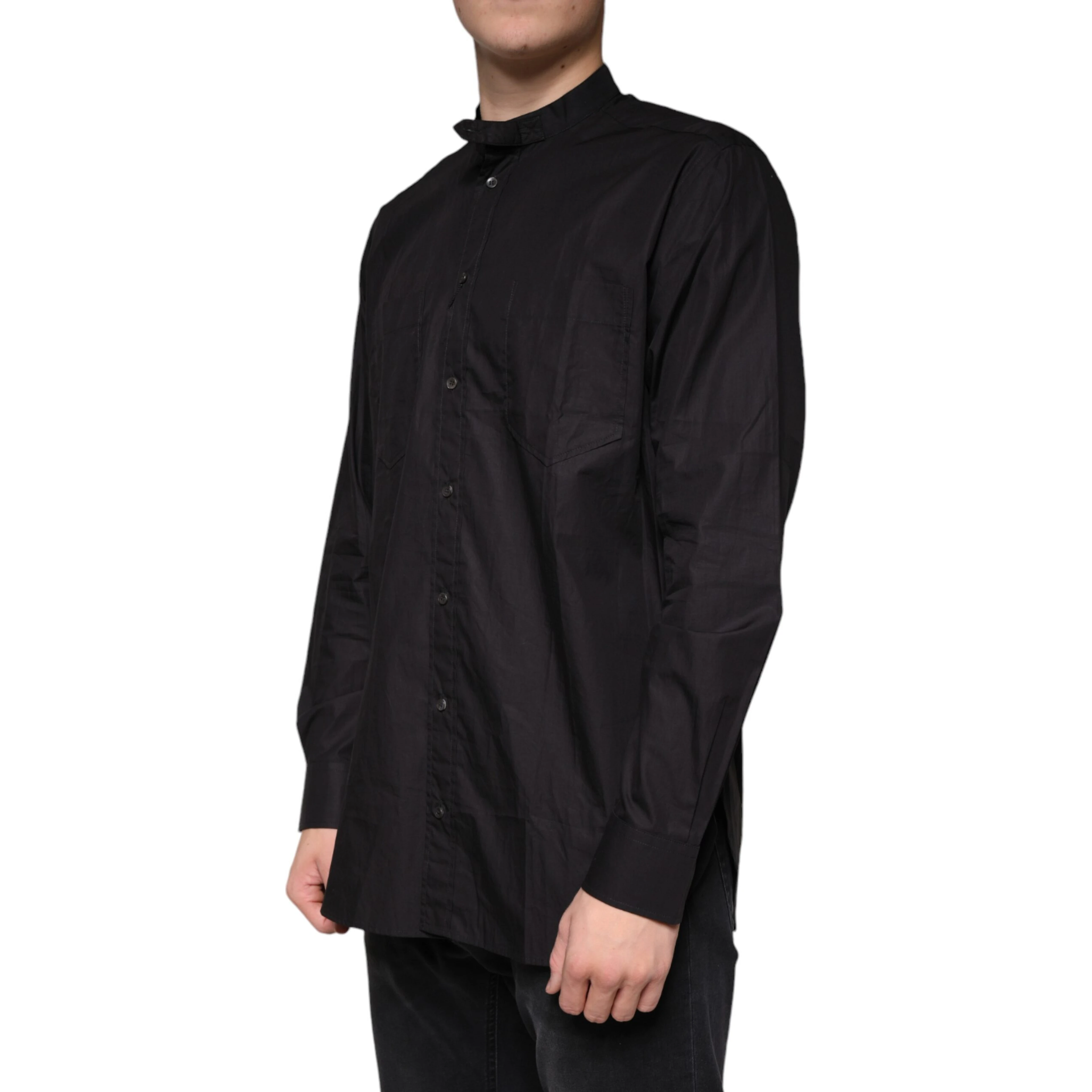 Black Cotton Button Down Men Casual Shirt