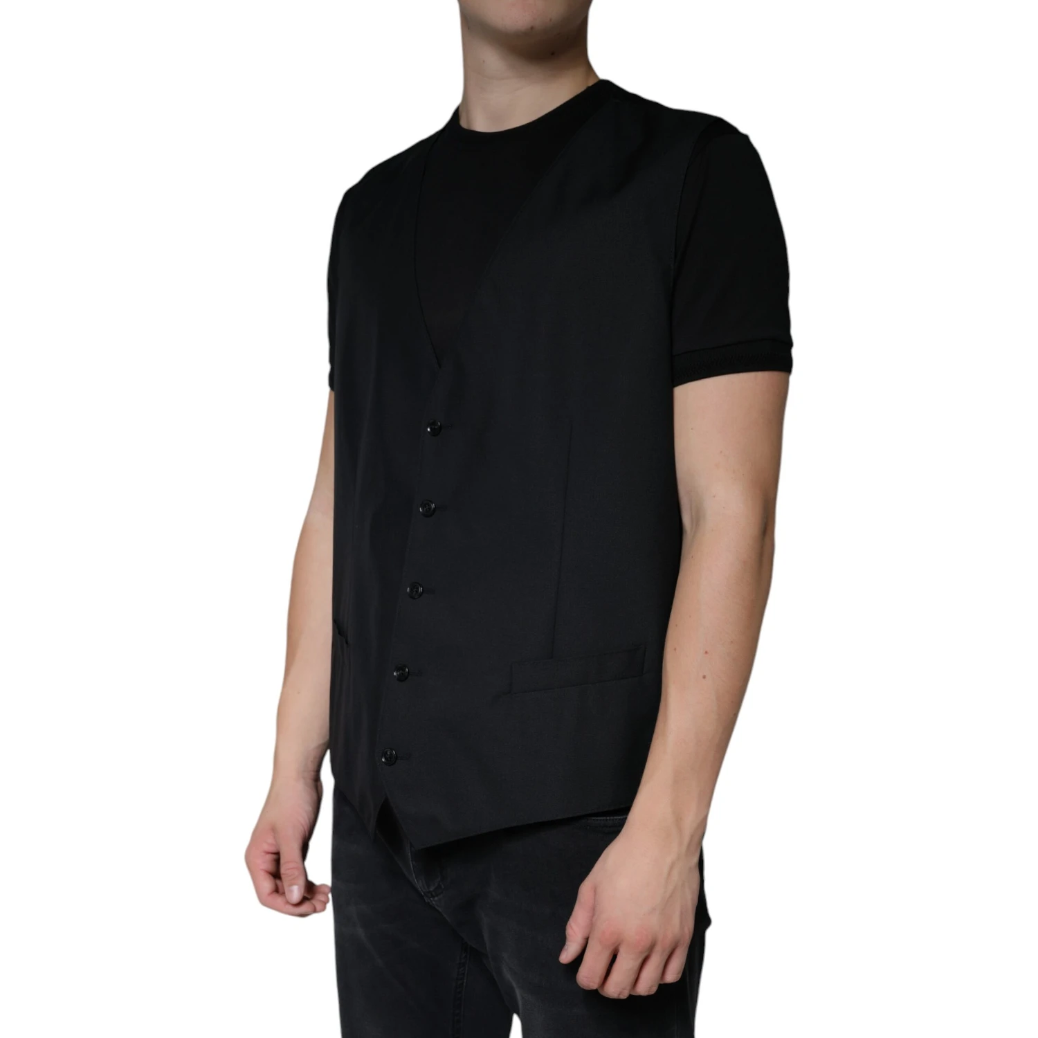 Black Wool Waistcoat Dress Formal Vest