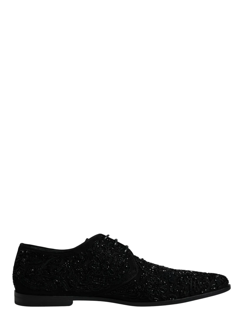 Black Embellished Suede Derby Formal Shoes