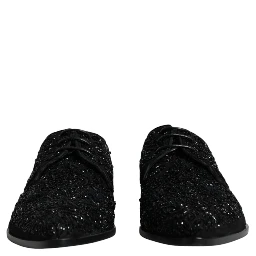 Black Embellished Suede Derby Formal Shoes