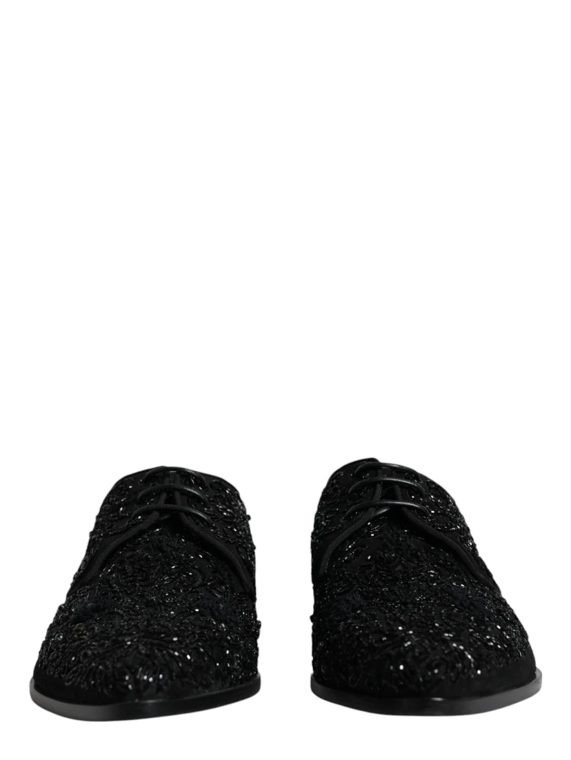 Black Embellished Suede Derby Formal Shoes